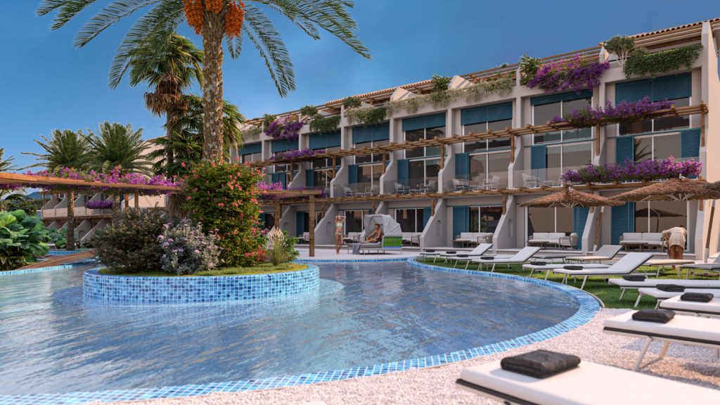 Sea Magic Garden Esentepe render of terraced blocks above a curved pool