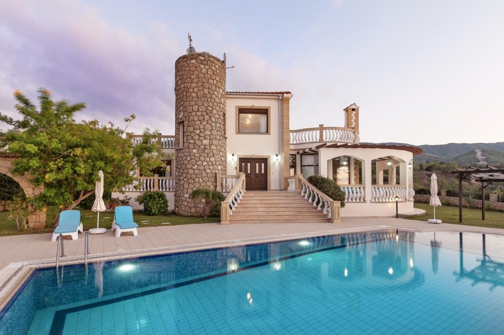 Sunset Valley Tatlisu villa with a round stone tower and private pool