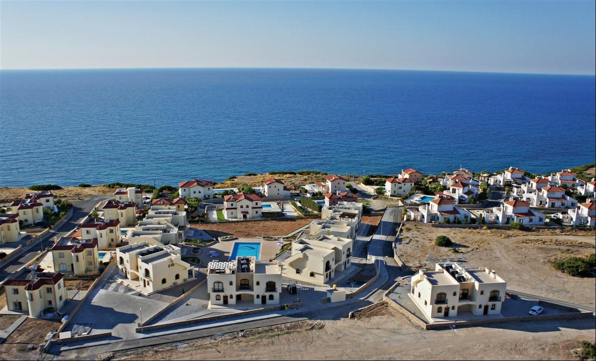 Aerial view of the Residence blocks with the sea beyond