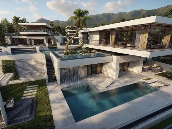 Render of an Edremit Villas modern villa with terraces and swimming pool
