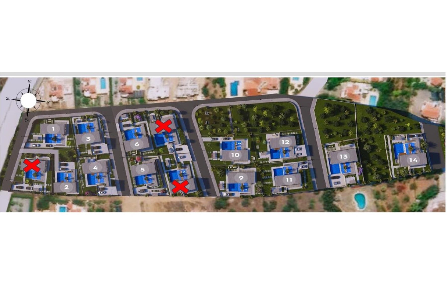 Edremit Villas aerial site plan of the villa plots