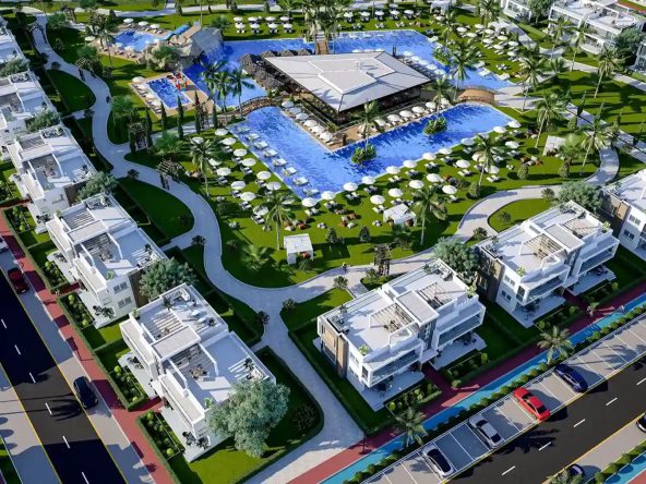 Four Seasons Life III aerial rendering of the complex and central pool