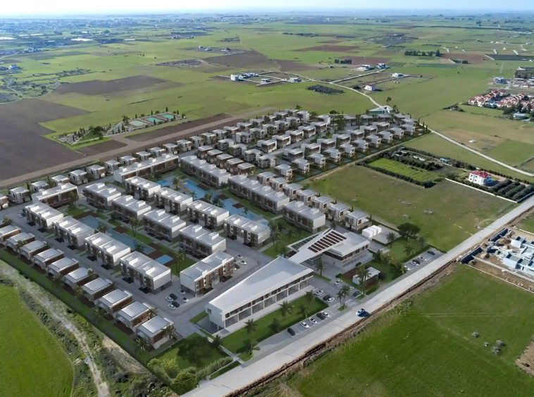 La Isla aerial rendering of the villa blocks and surrounding farmland