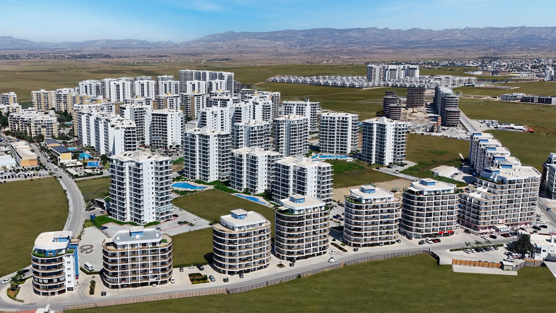 aerial view of the whole Park Residence complex on open land