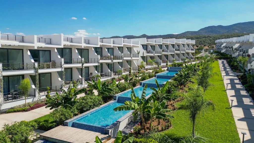 Pearl Island Esentepe studio apartments and communal pool, developer render