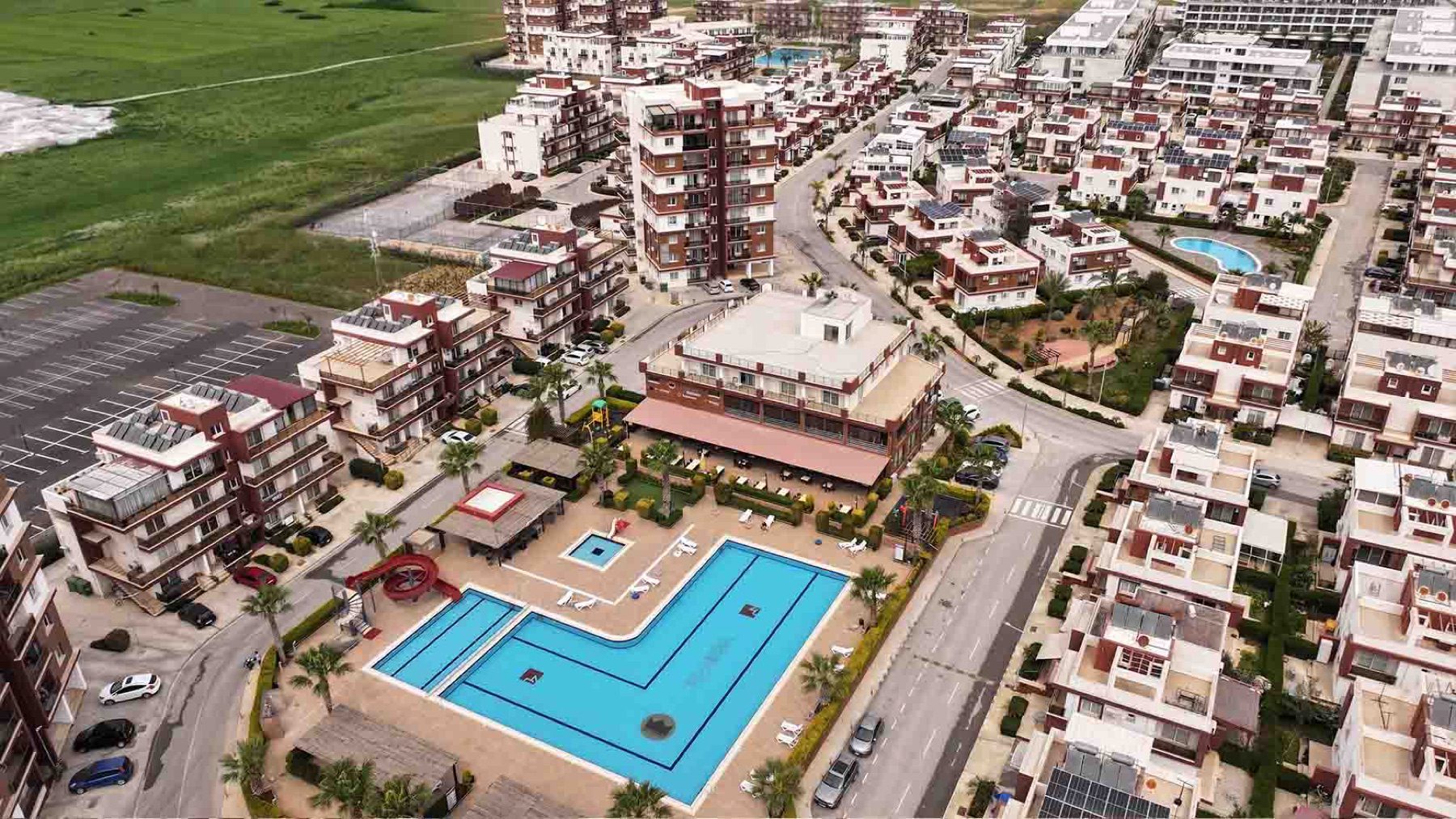 Aerial view of Royal Sun Residence pools and residential blocks