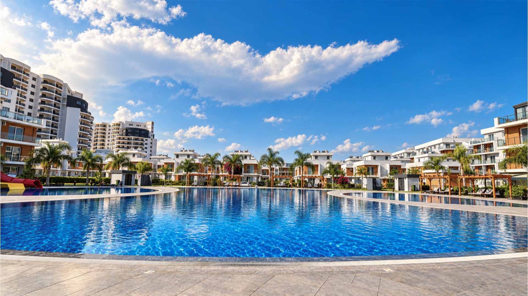 Swimming pool at Royal Sun Elite Residence with surrounding buildings