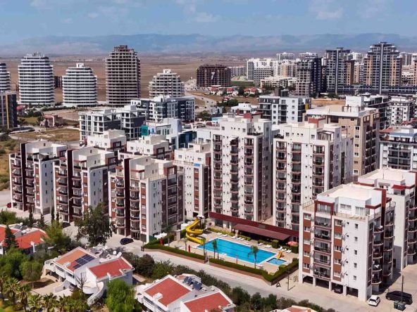 Aerial view of the Sea Life Plus apartment blocks and pool