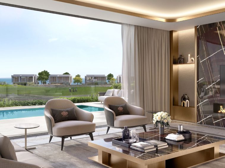 Trump Golf Villas at AIDA Oman: living room with golf view (render)